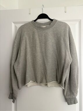 Left On Friday Light Gray Cropped Crewneck Sweater